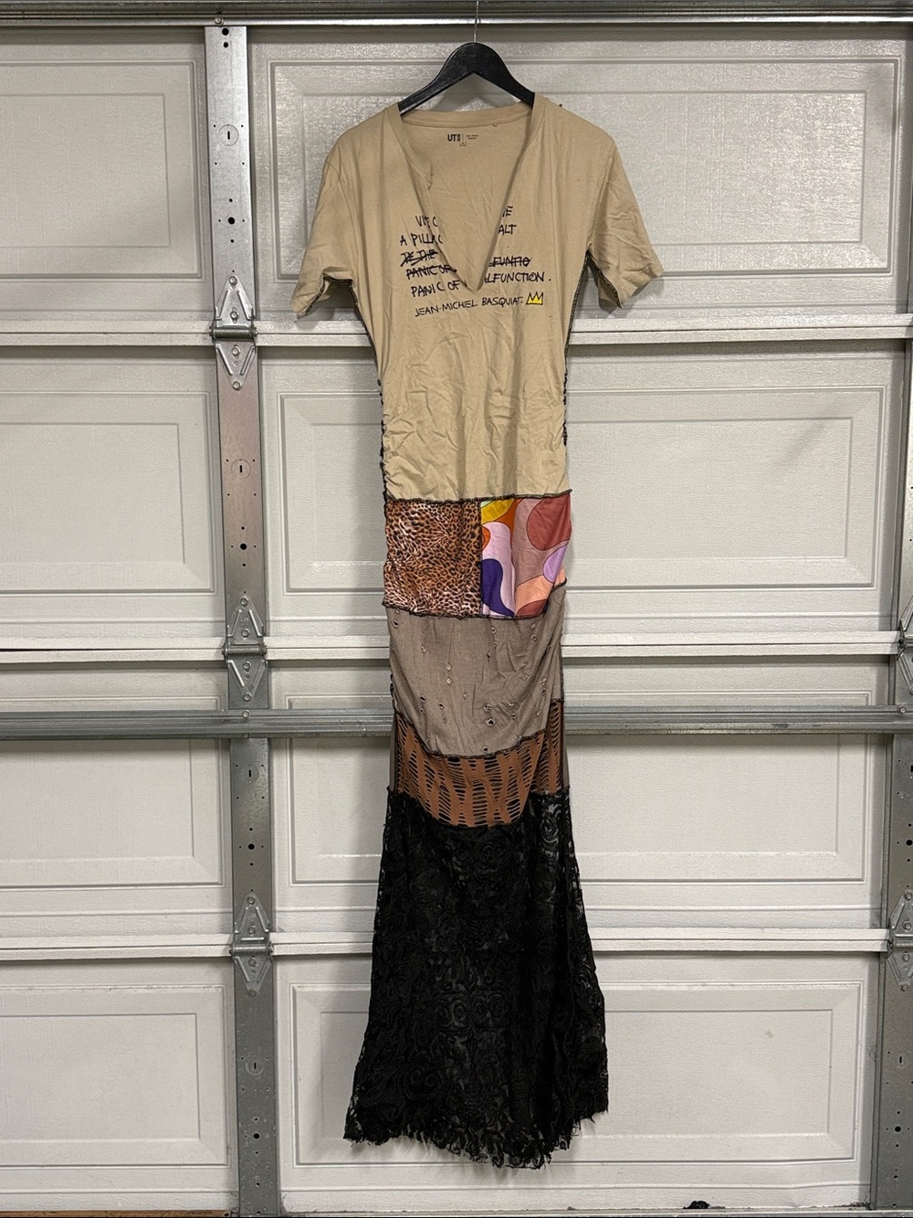 Patchwork Maxi Skirt in Beige and Black